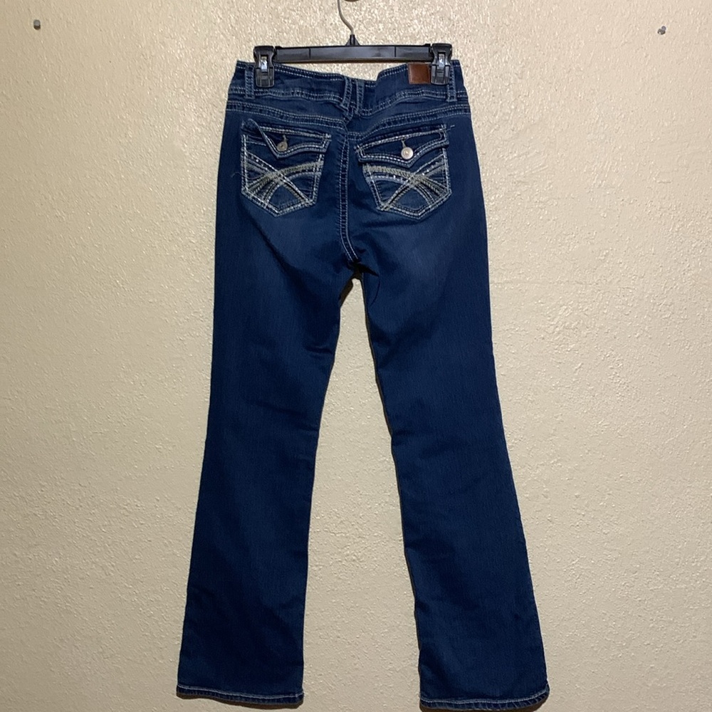 Wallflower Jeans 7 Reg Jr Blue Stretchy Bootcut Embroidered Back Flap Pockets - Picture 2 of 15